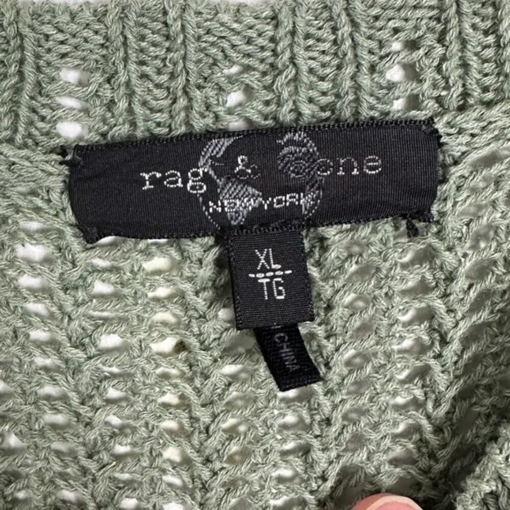 NEW Rag and Bone Riley Crochet Knit Split Hem Maxi Dress Sage Green Size XL Boho - Picture 5 of 15